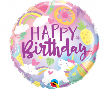 Fóliový balón 18 palcov QL - HAPPY BIRTHDAY (sladké jednorožce)