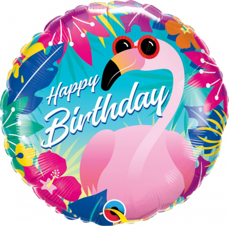 Fóliový balón 18 palcov QL Happy Birthday - Plameniak