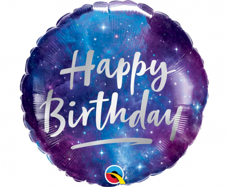 Fóliový balón 18 palcov QL Happy Birthday, galaxia