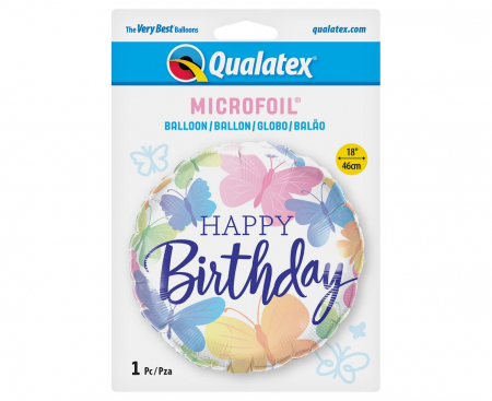 Fóliový balón 18 palcov QL Happy Birthday, motýle