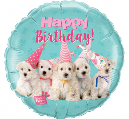 Fóliový balón 18 palcov QL, HAPPY BDAY Šteniatka