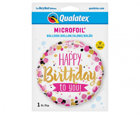 Fóliový balón 18 palcov QL, Happy Birthday To You Pink & Gold Dots