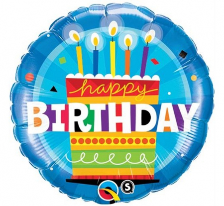 Fóliový balón 18 palcov QL, Happy Birthday Torta so sviečkami