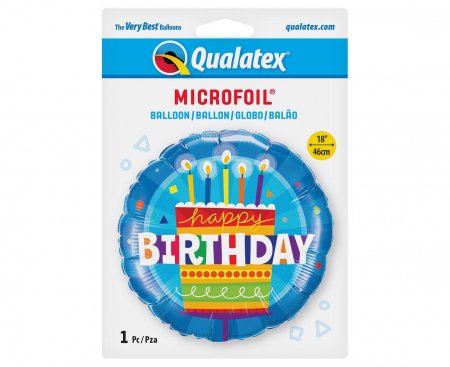 Fóliový balón 18 palcov QL, Happy Birthday Torta so sviečkami