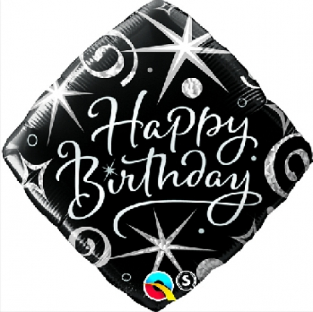 Fóliový balón 18 palcov QL, Happy Birthday, čiernobiely