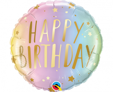 Fóliový balón 18 palcov QL, Happy Birthday, pastelové ombre