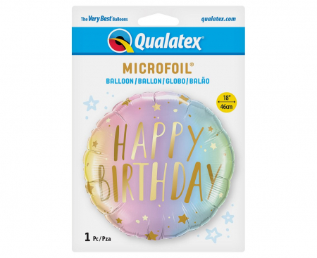 Fóliový balón 18 palcov QL, Happy Birthday, pastelové ombre