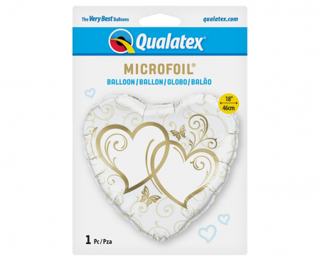 Fóliový balón 18 palcov QL, Spojené srdcia (zlaté)