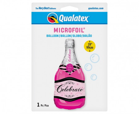 Fóliový balón 39 palcov QL, fľaša šampanského (ružová)