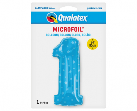 Fóliový balón číslo 1, modrý s hviezdičkami, 97 cm
