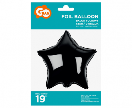 Fóliový balón HVIEZDA, čierny, 19 palcov