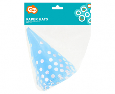 Papierové čiapky, Strieborné bodky, modré, 6 ks.