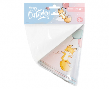 Narodeninové papierové čiapky s líškou, 6 ks.