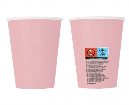 Svetloružové papierové poháre, 270 ml, 8 ks (sup etiketa)