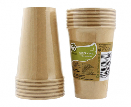 Papierové poháre, EKO Biologicky odbúrateľný, veľký 375ml, 6ks.