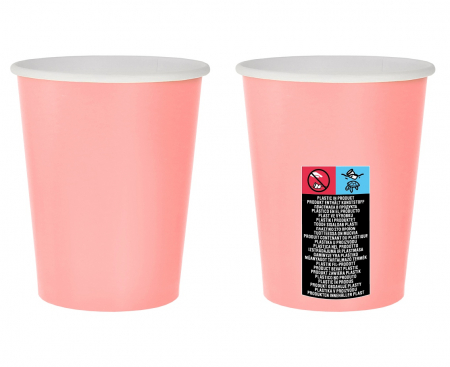 Papierové poháre, jednofarebné, svetlo ružová, 270 ml - 14 ks.