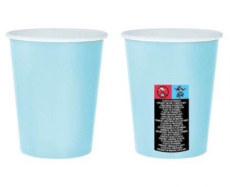 Papierové poháre, jednofarebné, svetlo modrá, 270 ml - 14 ks.