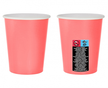 Papierové poháre, jednofarebné, ružová, 270 ml - 14 ks.