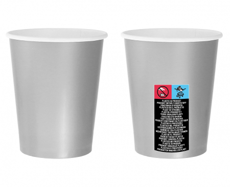 Papierové poháre, jednofarebné, strieborná, 270 ml - 14 ks.
