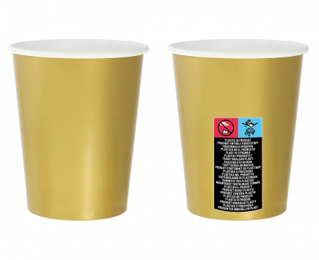 Papierové poháre, jednofarebné, zlatá, 270 ml - 14 ks.