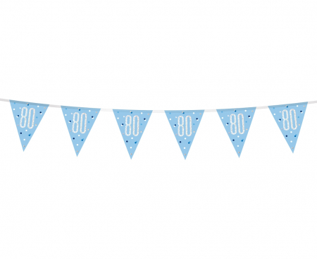 Banner Glitz 80. narodeniny, s vlajkami, modrý, 274 cm