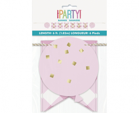 Papierový banner Gingham 1st Birthday, ružový, 183 cm