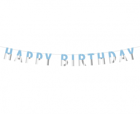 Papierová girlanda Happy Birthday, modrá a strieborná, dĺžka 160 cm