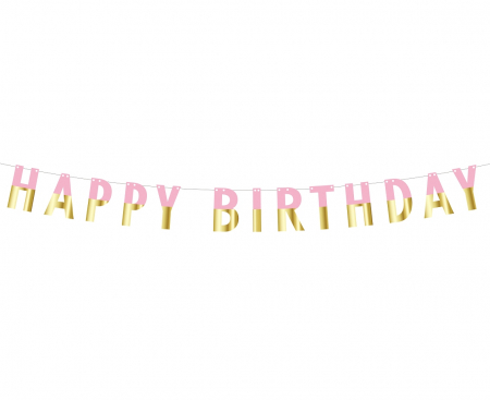 Papierová girlanda Happy Birthday, ružové zlato, dĺžka 160 cm