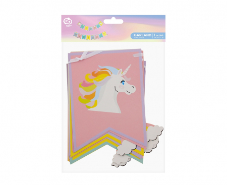 Papierová girlanda Happy Birthday - Jednorožec, 2x200 cm