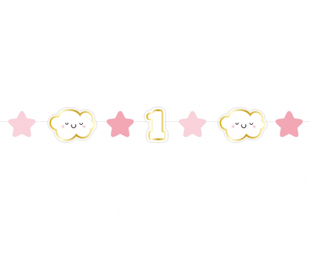 Girlanda 1 rok, ružová, 120cm