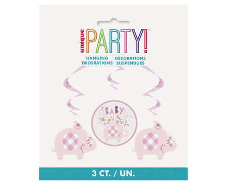 Závesná dekorácia Floral Elephant, ružová, 66 cm, 3 ks.