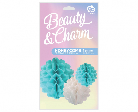 Dekoratívne rozety - 3 gule, modrá zmes (15 cm, 22 cm, 29 cm)