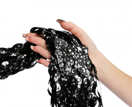 Záves B&C Špirály - strieborné hviezdy, čierny, 100x200 cm