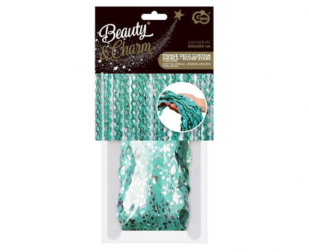 Záves B&C Špirály so striebornými hviezdičkami, tyrkysová, 100x200 cm