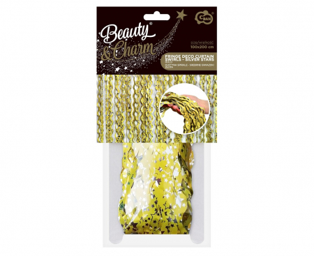 Záves B&C Špirály so striebornými hviezdičkami, zlatý, 100x200 cm