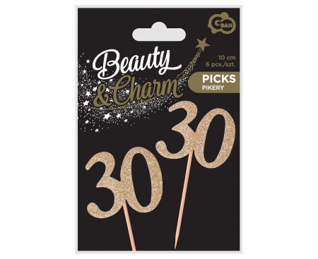 TOPPER na tortu k 30. narodeninám B&C - zlatý, 6 ks.