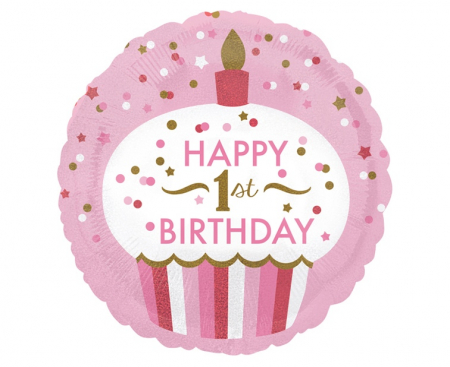 Fóliový balón číslo 1, 1st Birthday Cupcake Girl, 18 palcov
