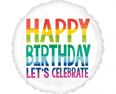 Fóliový balón Happy Birthday Lets Celebrate, dúhový 18 palcov