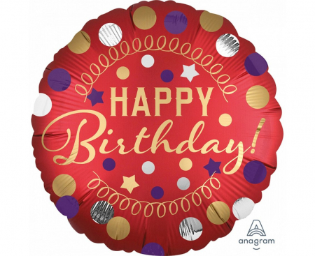 Fóliový balón Happy Birthday, Red Satin Party, XL