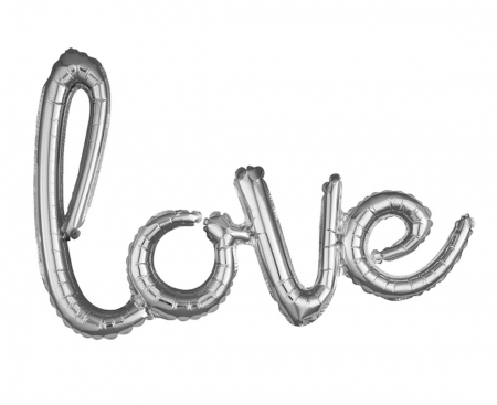 Fóliový balón s nápisom LOVE, strieborný, 78 x 53 cm